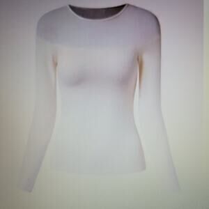 OGL Tencel Wool Sheer Shoulder Brami Long Sleeve Top Cream Women's Size M